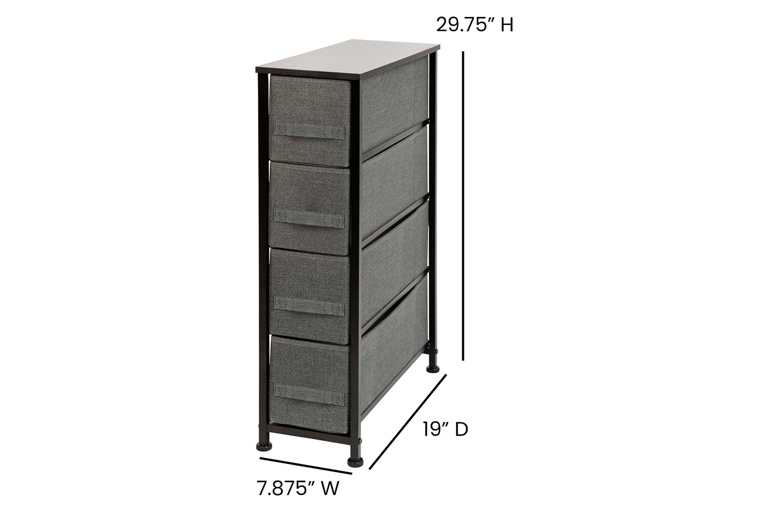 BLNK Harris 4 Drawer Slim Wood Top Iron Frame Dresser Storage Tower with Easy Pull Drawers - Black/Dark Gray