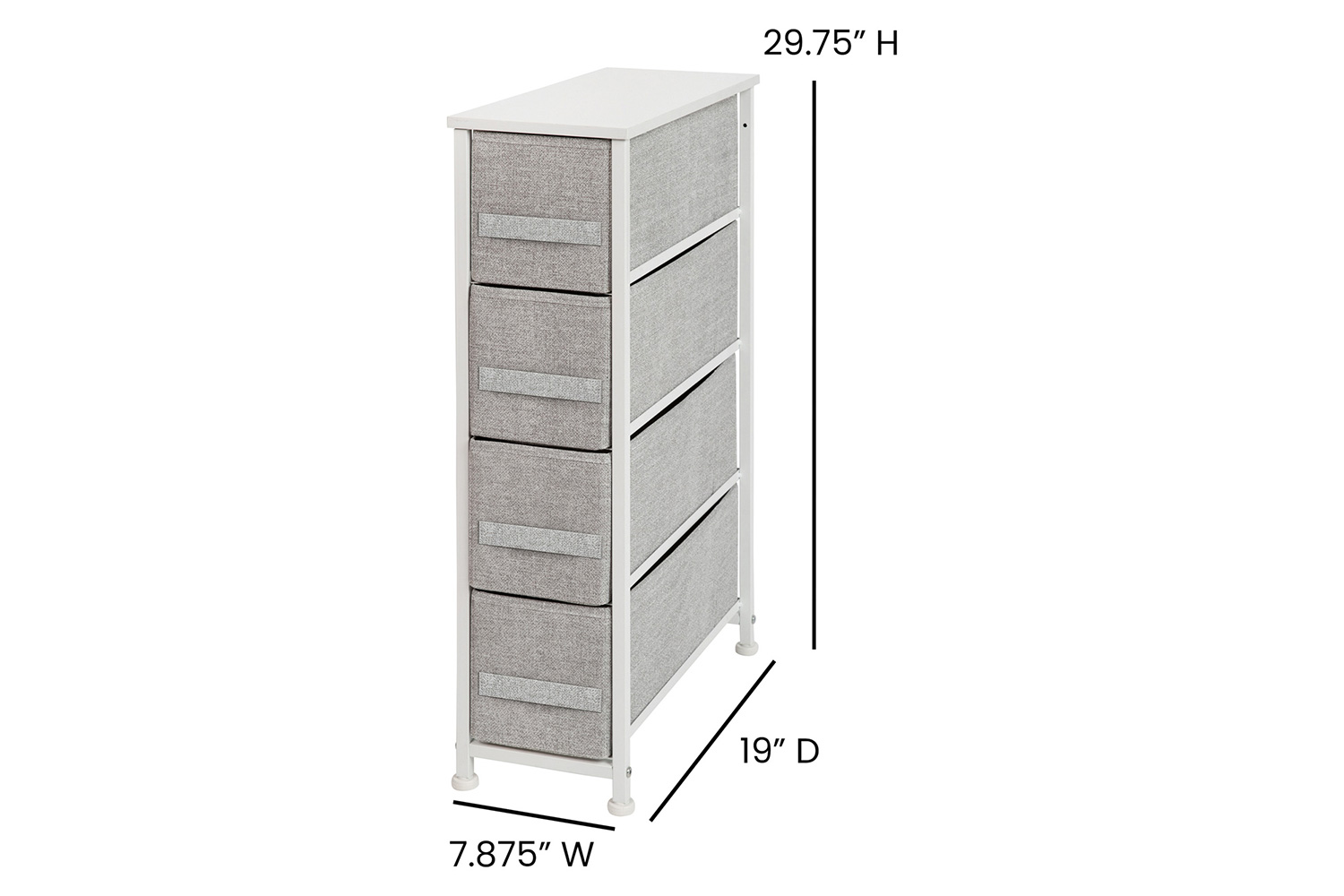 BLNK Harris 4 Drawer Slim Wood Top Iron Frame Dresser Storage Tower with Easy Pull Drawers - White/Light Gray