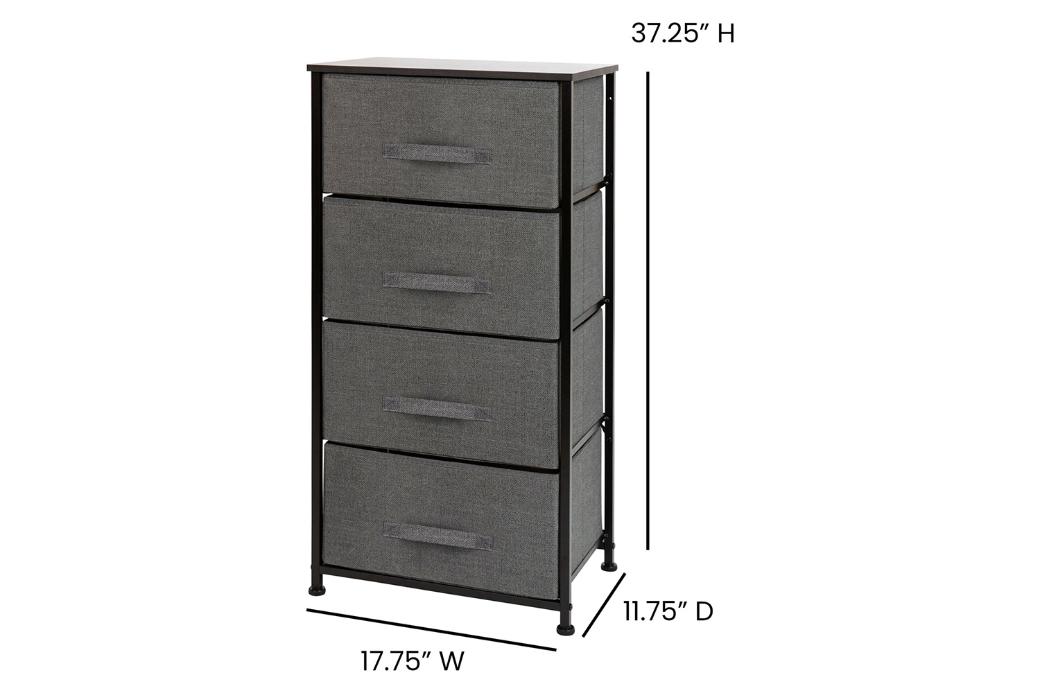 BLNK Harris 4 Drawer Wood Top Iron Frame Vertical Storage Dresser with Easy Pull Drawers - Black/Dark Gray