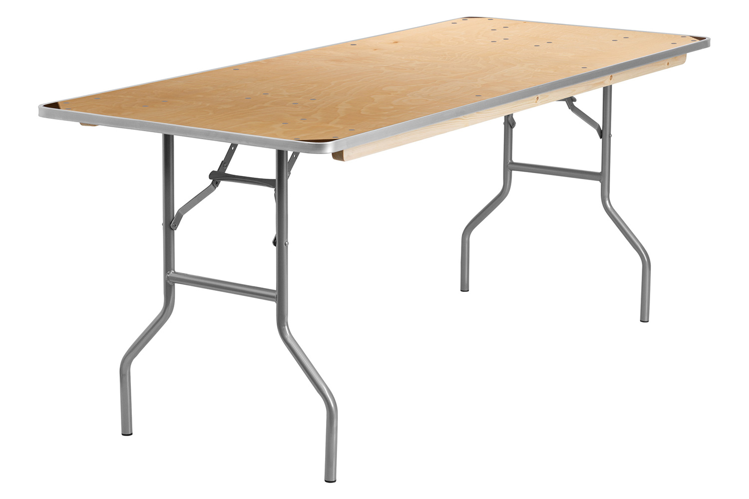 BLNK Fielder Rectangular Birchwood Heavy Duty Folding Banquet Table with Metal Edges and Protective Corner Guards