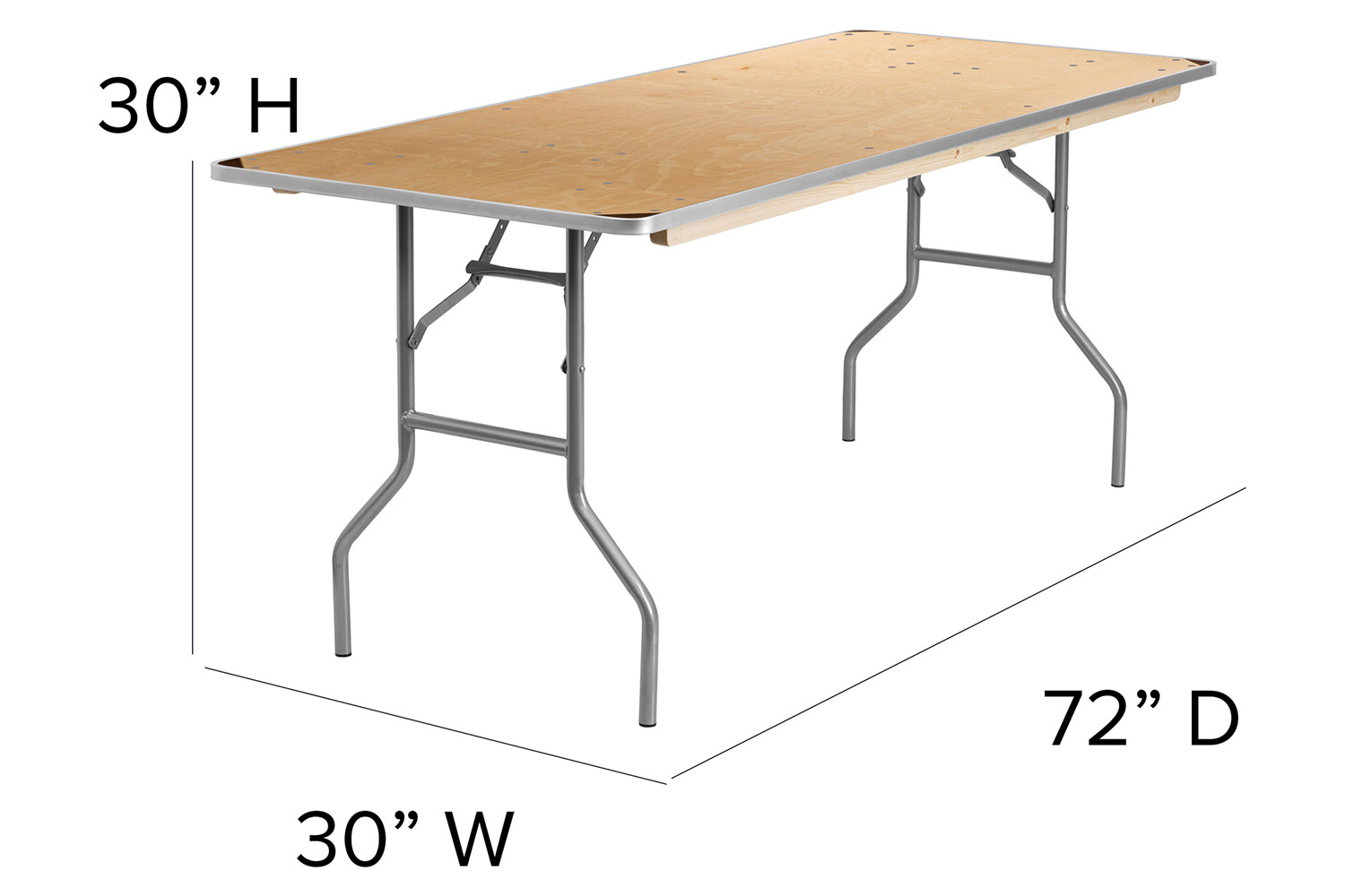 BLNK Fielder Rectangular Birchwood Heavy Duty Folding Banquet Table with Metal Edges and Protective Corner Guards - 2.5'W x 6'L