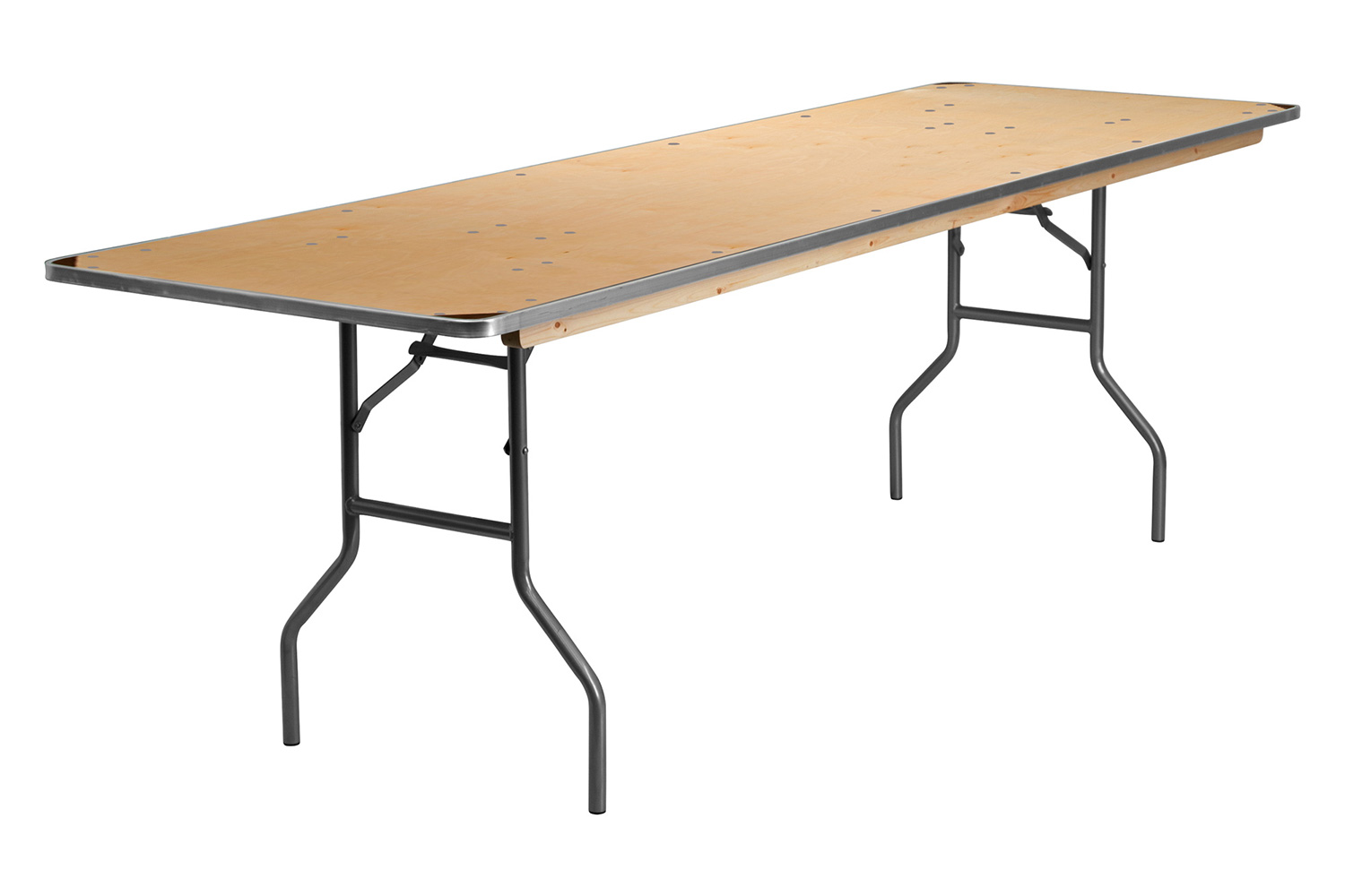 BLNK Fielder Rectangular Birchwood Heavy Duty Folding Banquet Table with Metal Edges and Protective Corner Guards - 2.5'W x 8'L