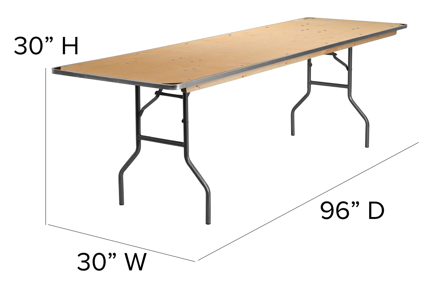 BLNK Fielder Rectangular Birchwood Heavy Duty Folding Banquet Table with Metal Edges and Protective Corner Guards - 2.5'W x 8'L