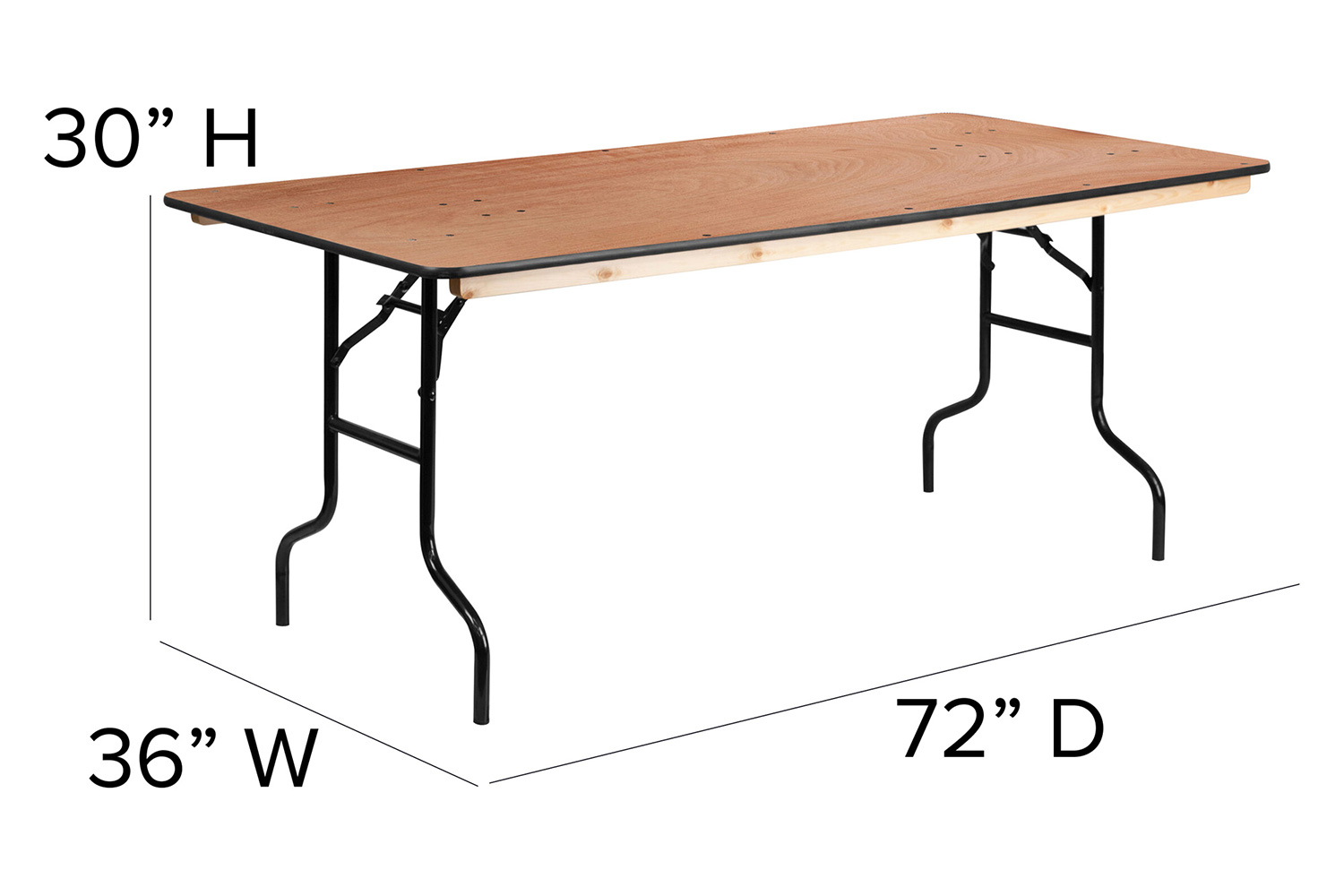 BLNK Fielder Rectangular Wood Folding Banquet Table with Clear Coated Finished Top - 6'W x 3'L