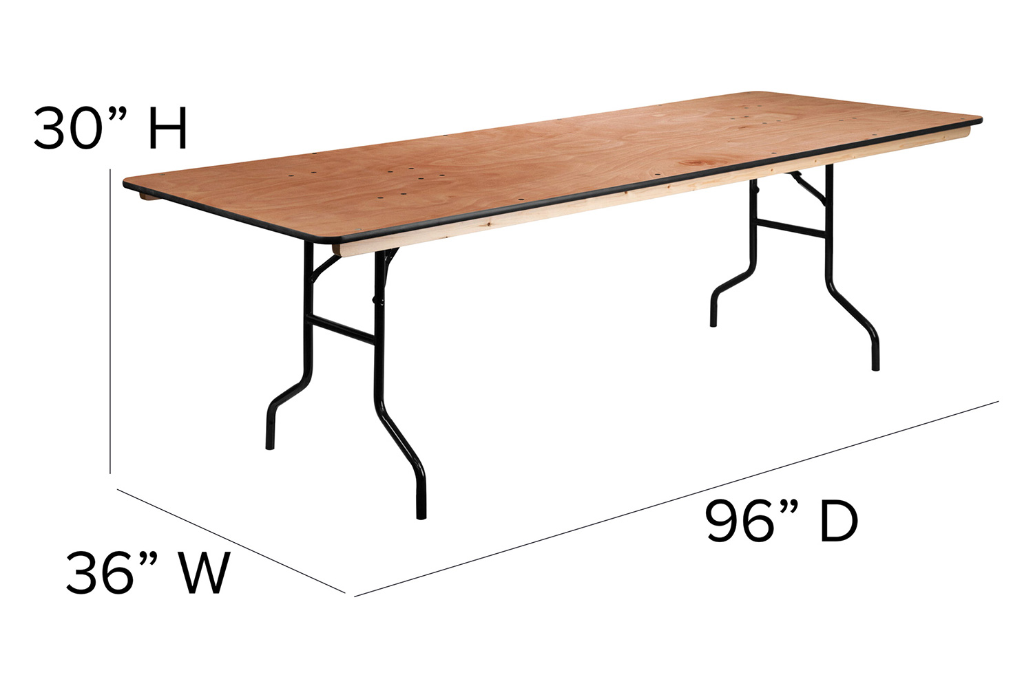 BLNK Fielder Rectangular Wood Folding Banquet Table with Clear Coated Finished Top - 3'W x 8'L