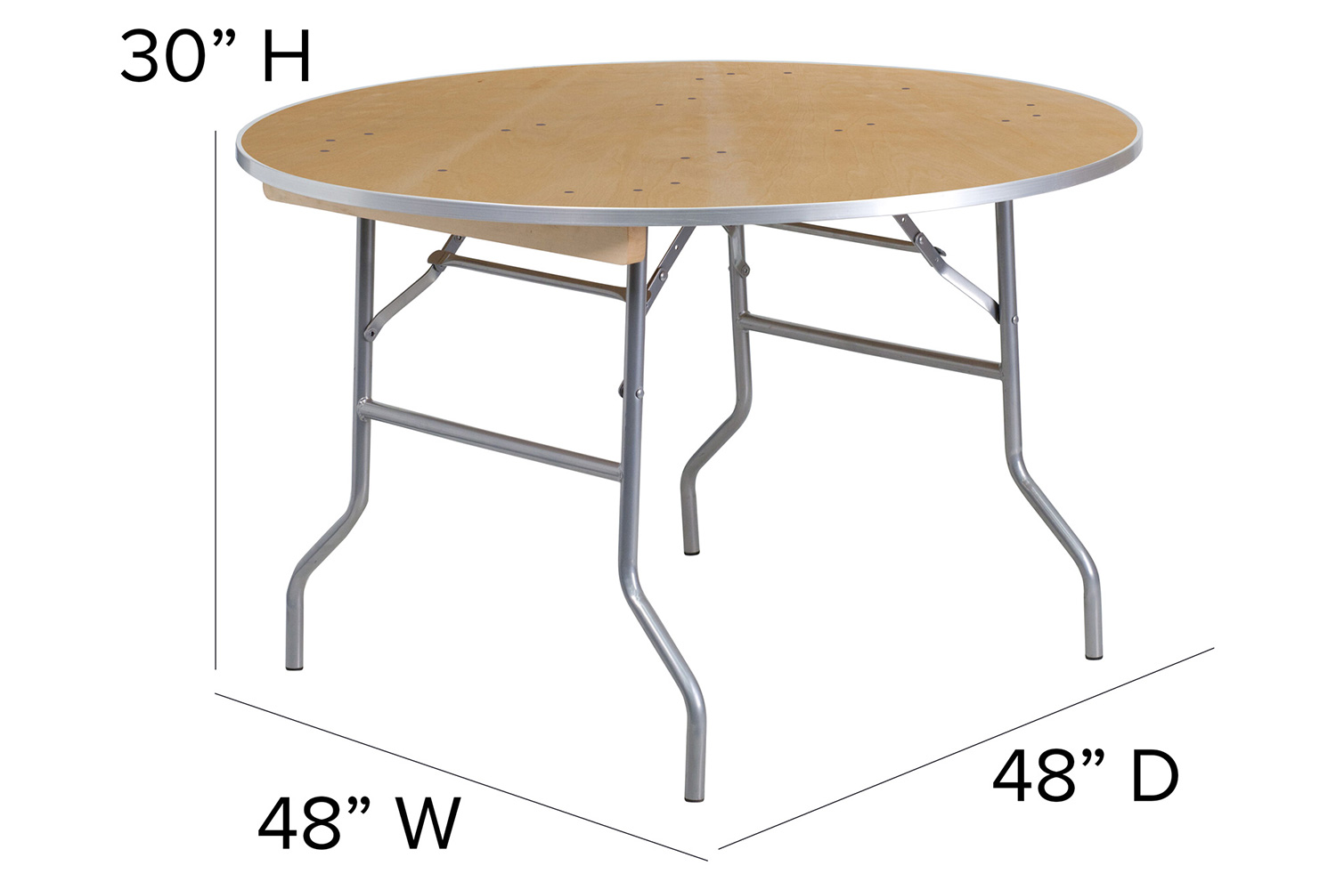 BLNK Fielder Round Birchwood Heavy Duty Folding Banquet Table with Metal Edges - 4'D