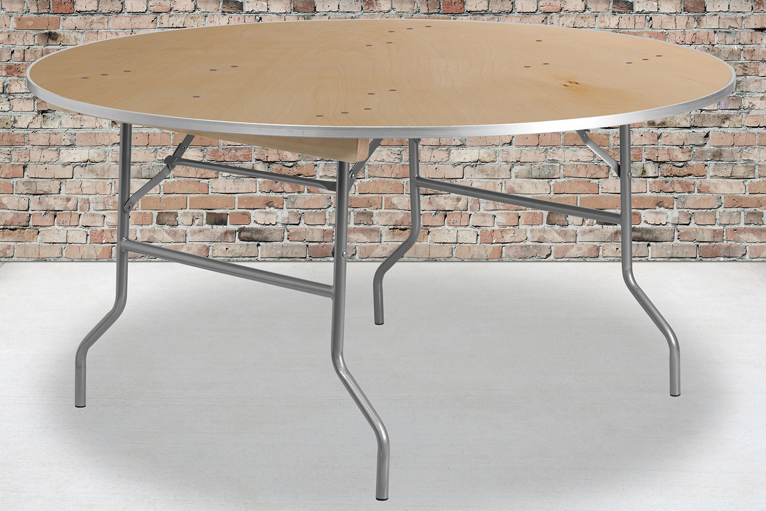 BLNK Fielder Round Birchwood Heavy Duty Folding Banquet Table with Metal Edges