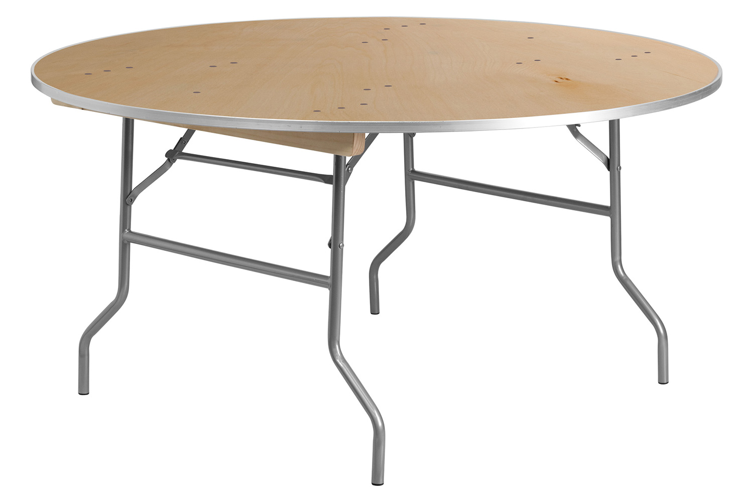 BLNK Fielder Round Birchwood Heavy Duty Folding Banquet Table with Metal Edges - 5'D