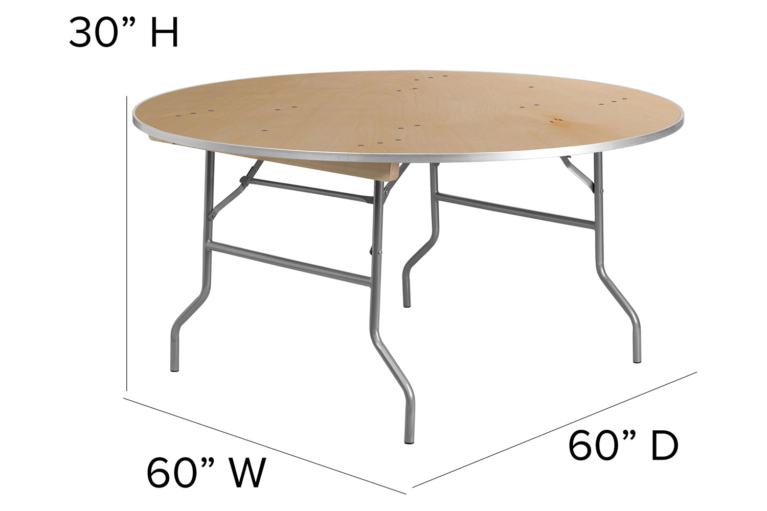 BLNK Fielder Round Birchwood Heavy Duty Folding Banquet Table with Metal Edges - 5'D