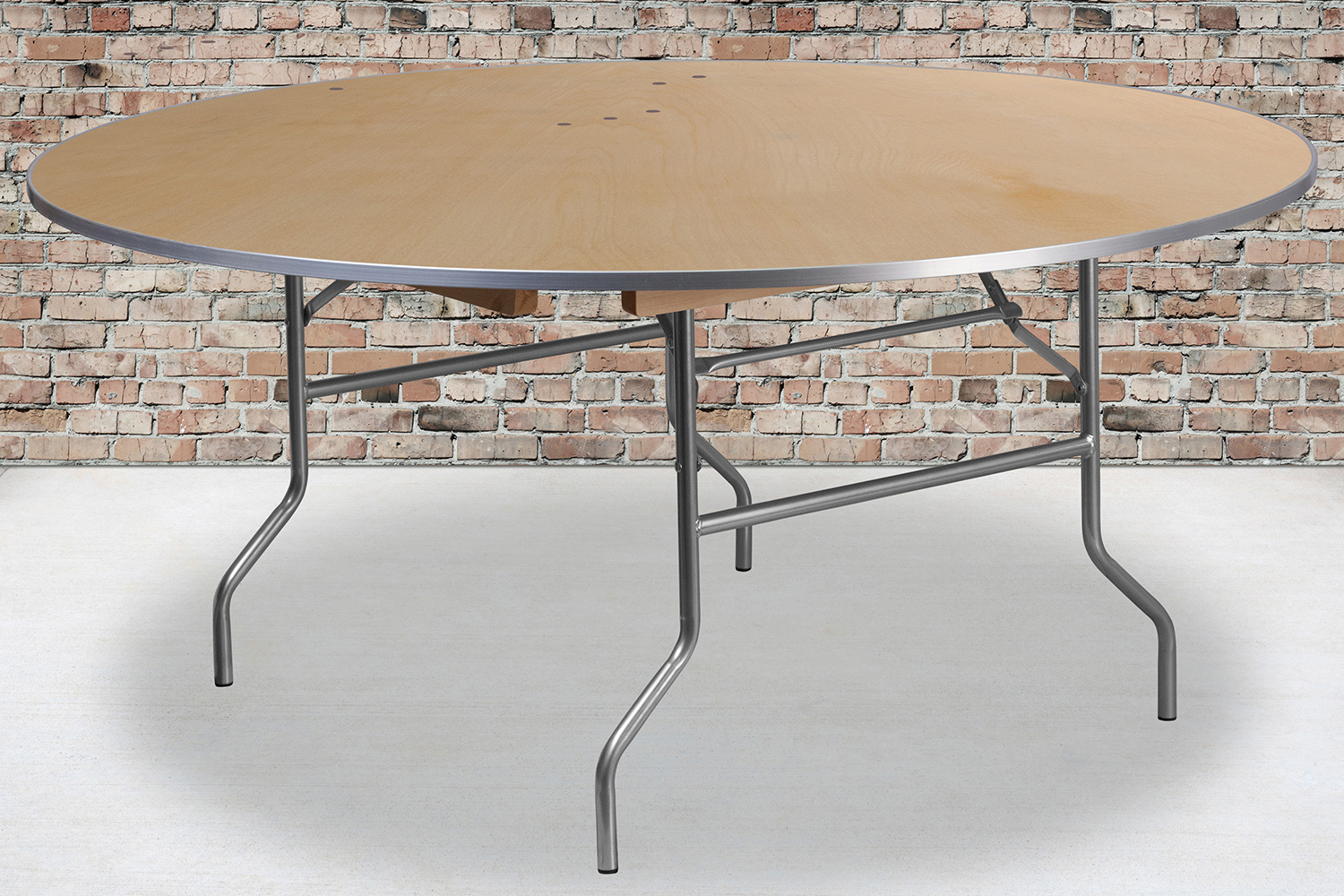 BLNK Fielder Round Birchwood Heavy Duty Folding Banquet Table with Metal Edges