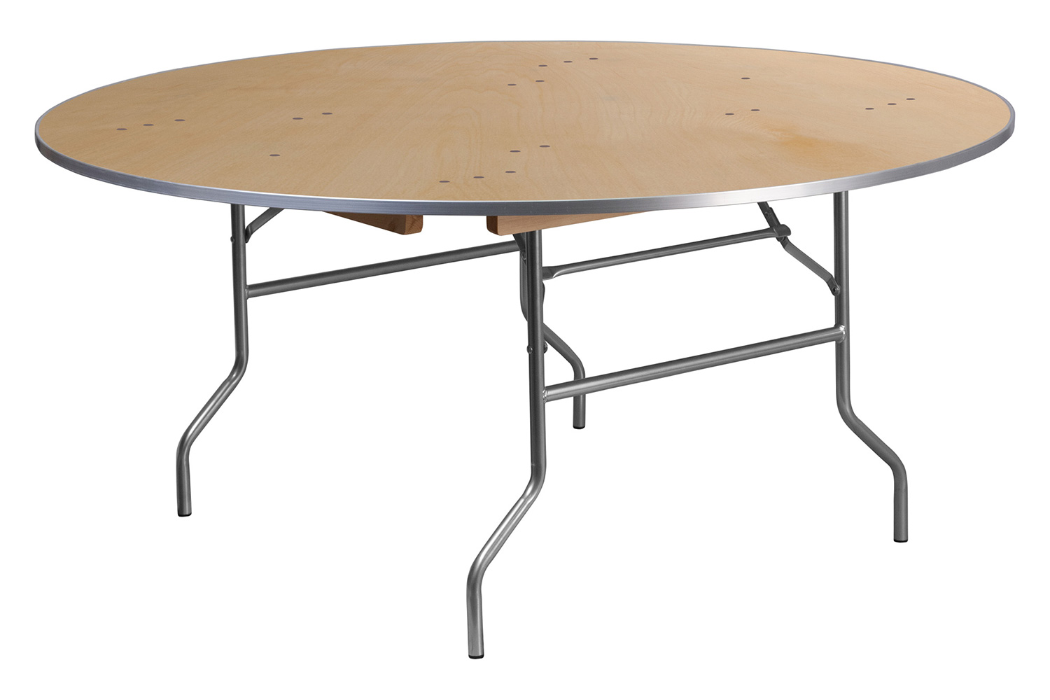 BLNK Fielder Round Birchwood Heavy Duty Folding Banquet Table with Metal Edges - 5.5'D