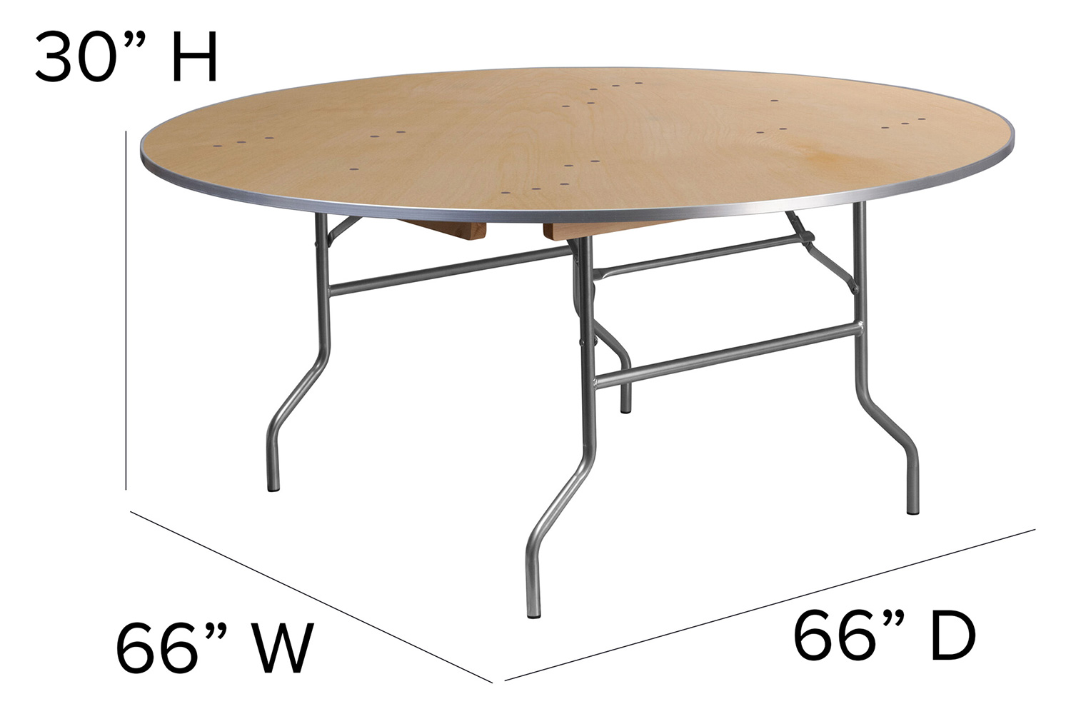 BLNK Fielder Round Birchwood Heavy Duty Folding Banquet Table with Metal Edges - 5.5'D