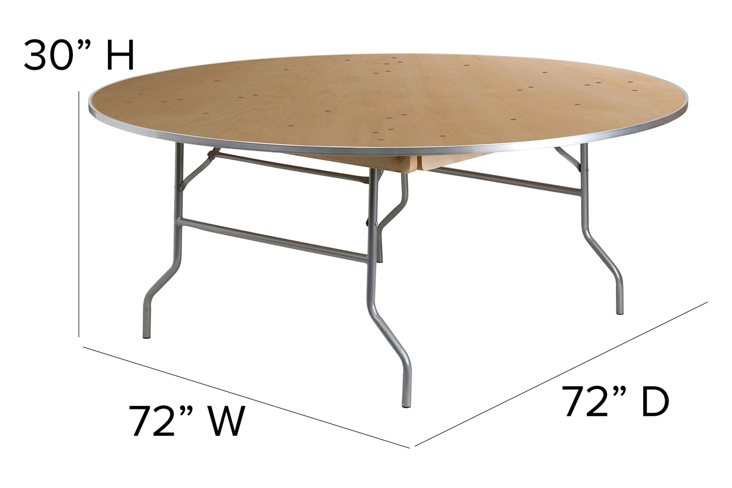 BLNK Fielder Round Birchwood Heavy Duty Folding Banquet Table with Metal Edges - 6'D