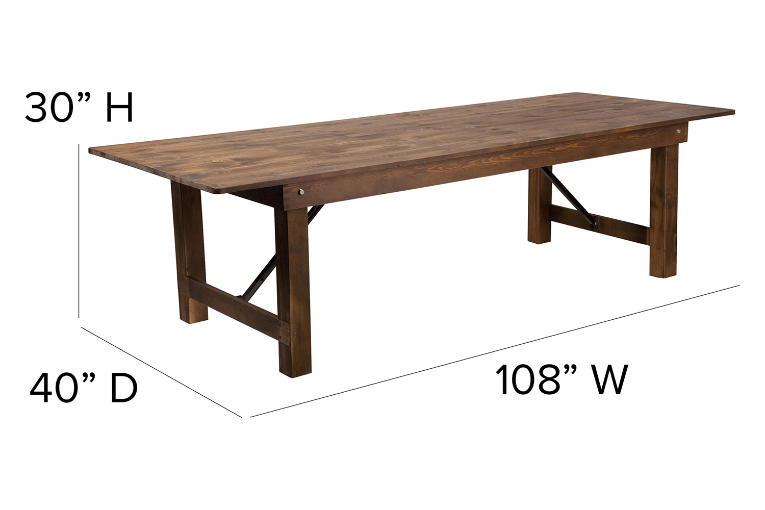 BLNK HERCULES Series Rectangular Antique Rustic Solid Pine Folding Farm Table - Natural, 40"W x 9'L