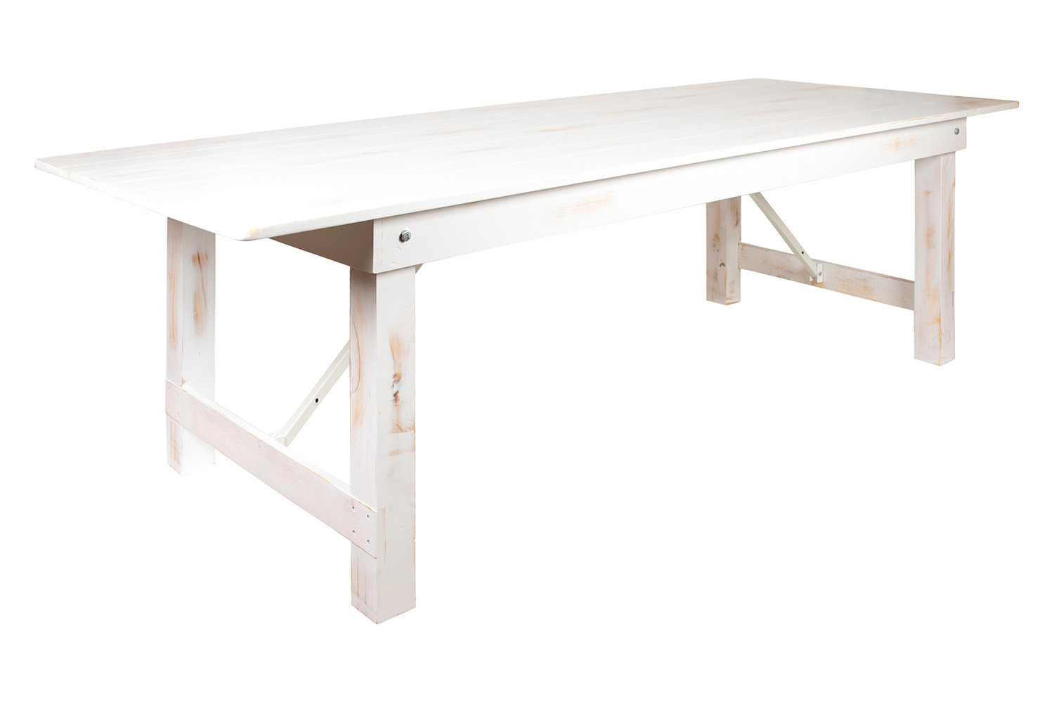 BLNK HERCULES Series Rectangular Antique Rustic Solid Pine Folding Farm Table - White, 40"W x 9'L