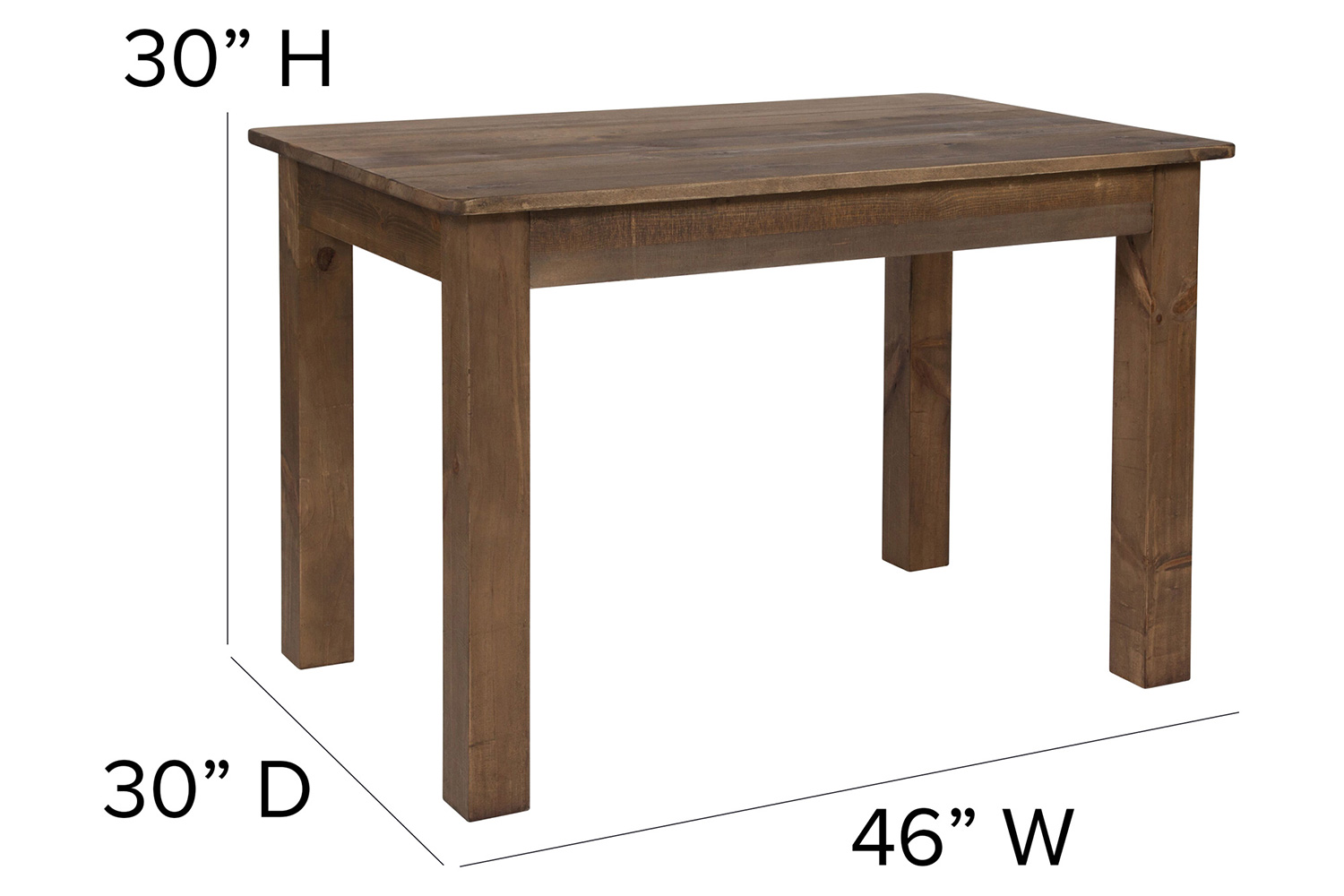 BLNK HERCULES Rectangular Antique Rustic Solid Pine Farm Dining Table - 30"W x 46"L