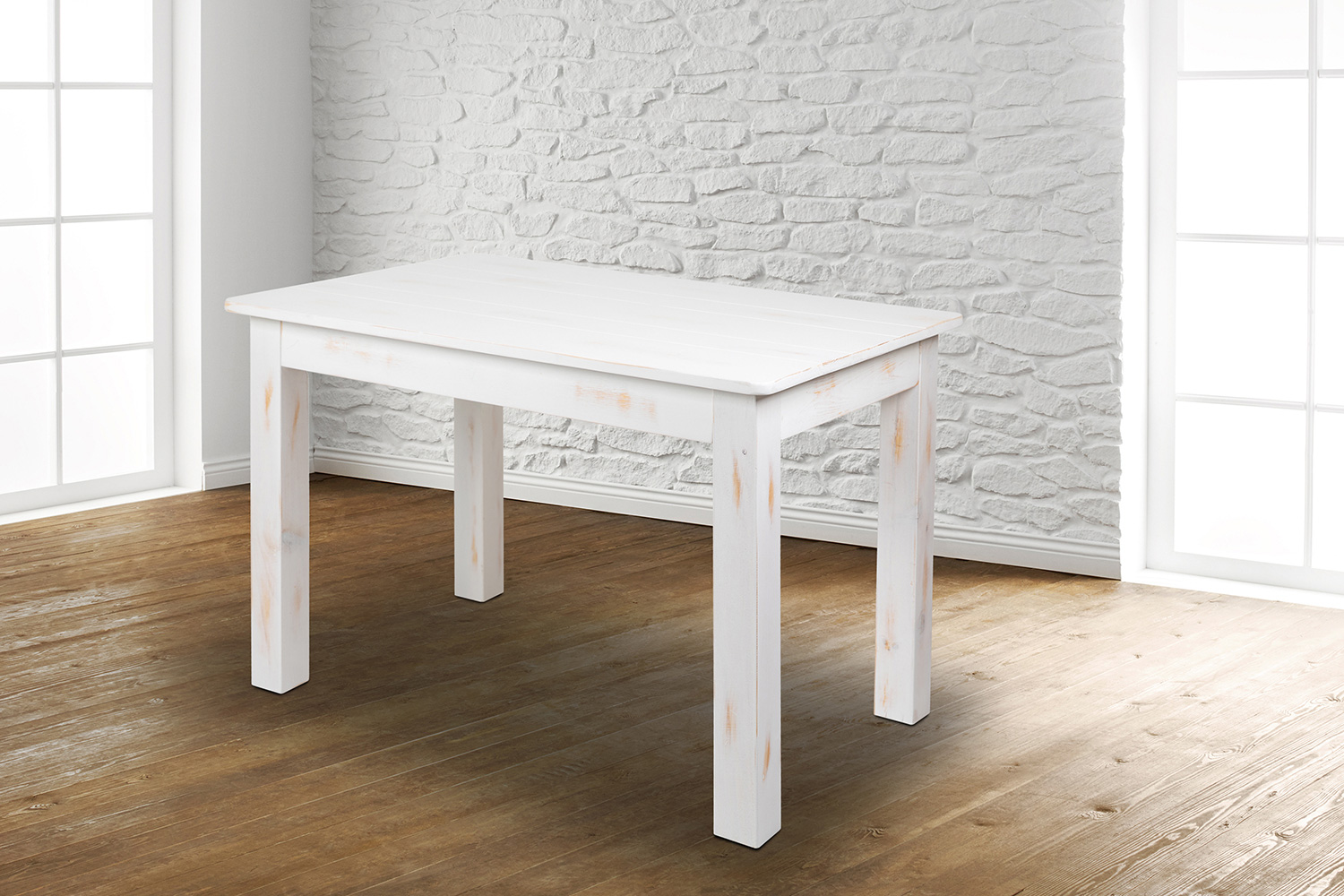 BLNK HERCULES Series Rectangular Antique Rustic White Solid Pine Farm Dining Table