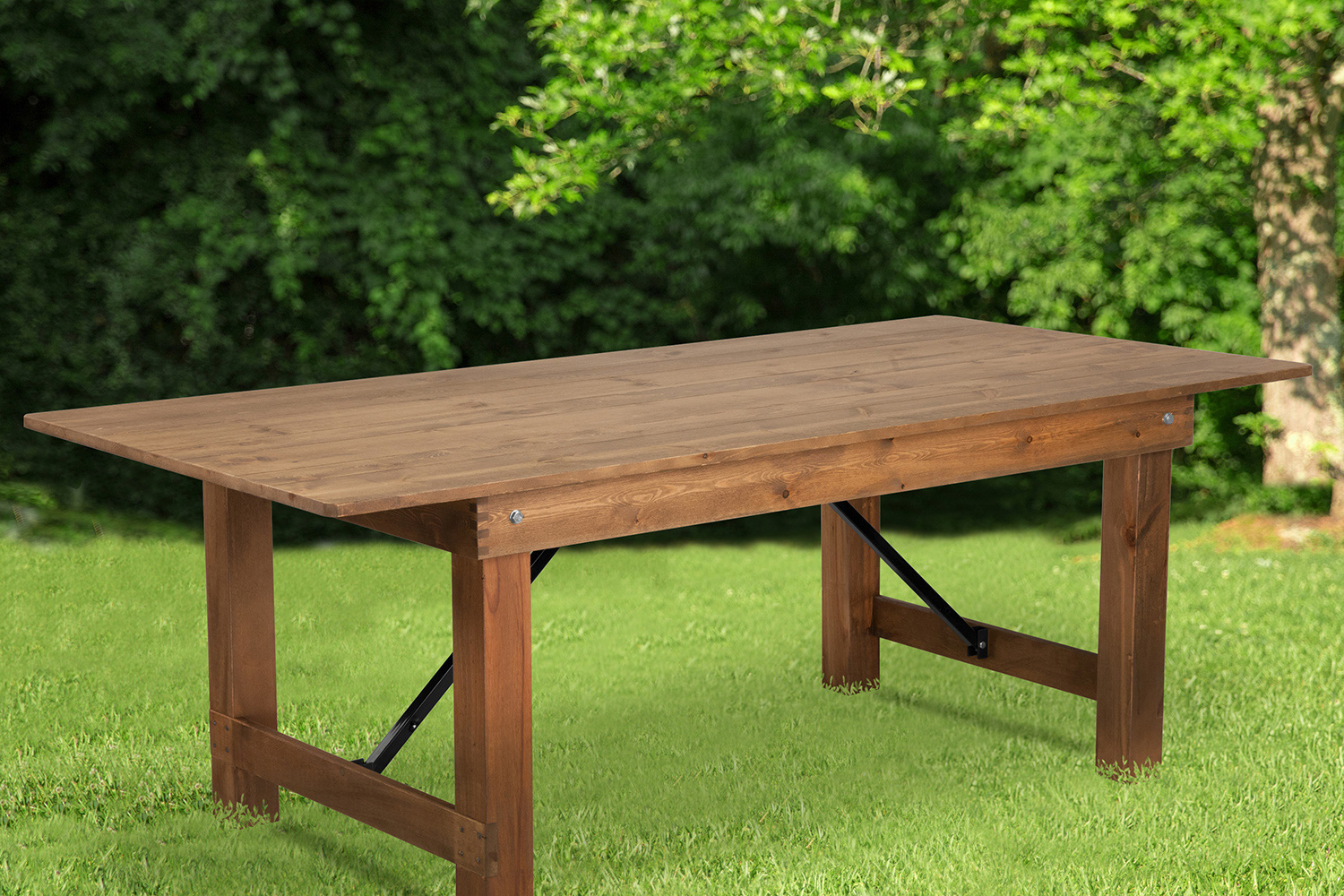 BLNK HERCULES Series Rectangular Antique Rustic Solid Pine Folding Farm Table