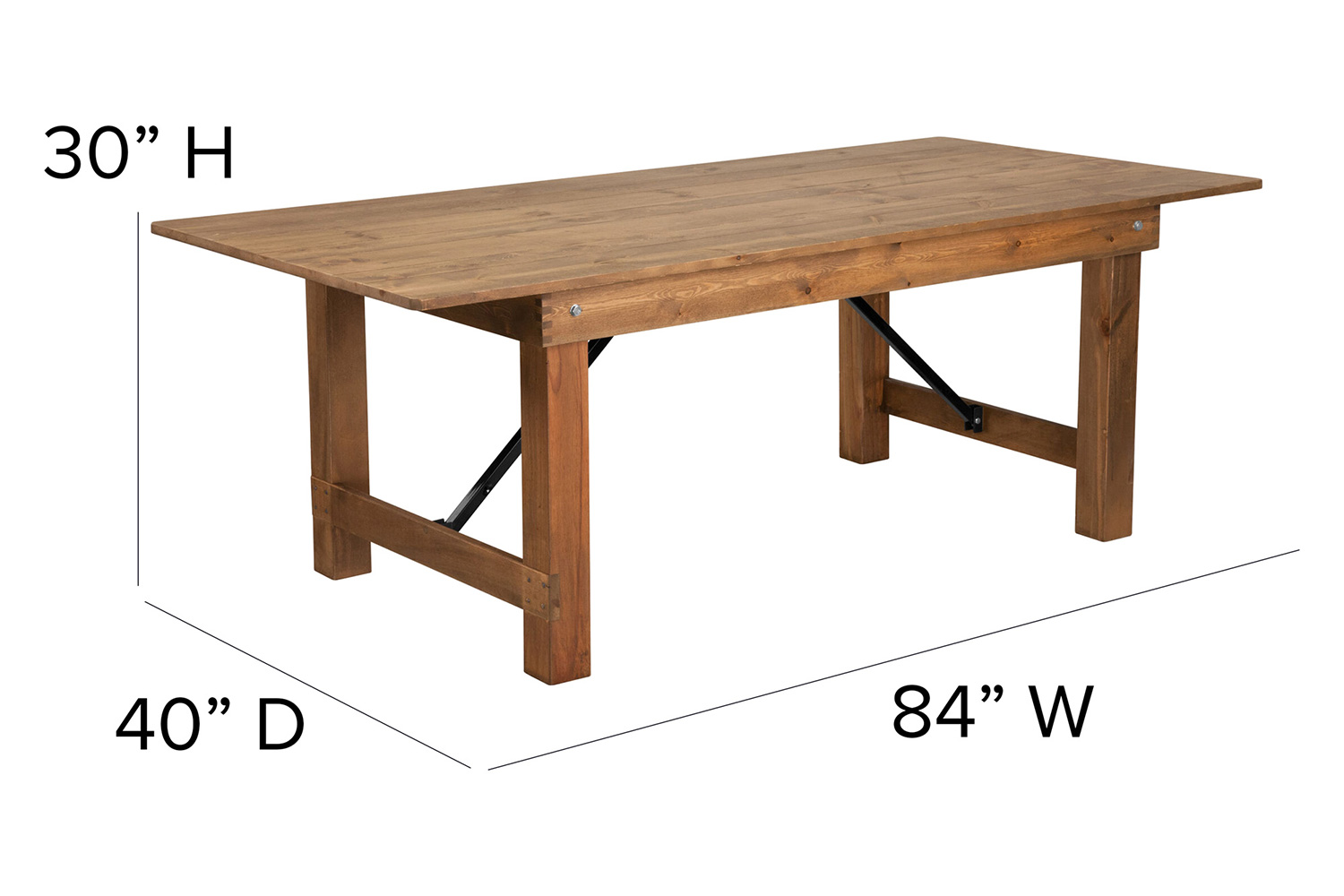 BLNK HERCULES Series Rectangular Antique Rustic Solid Pine Folding Farm Table - Natural, 40"W x 7'L