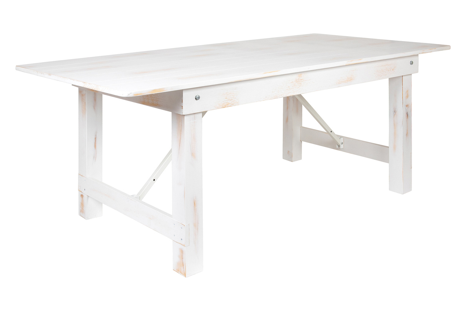 BLNK HERCULES Series Rectangular Antique Rustic Solid Pine Folding Farm Table - White, 40"W x 7'L