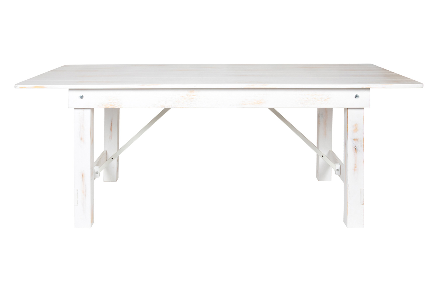 BLNK HERCULES Series Rectangular Antique Rustic Solid Pine Folding Farm Table - White, 40"W x 7'L