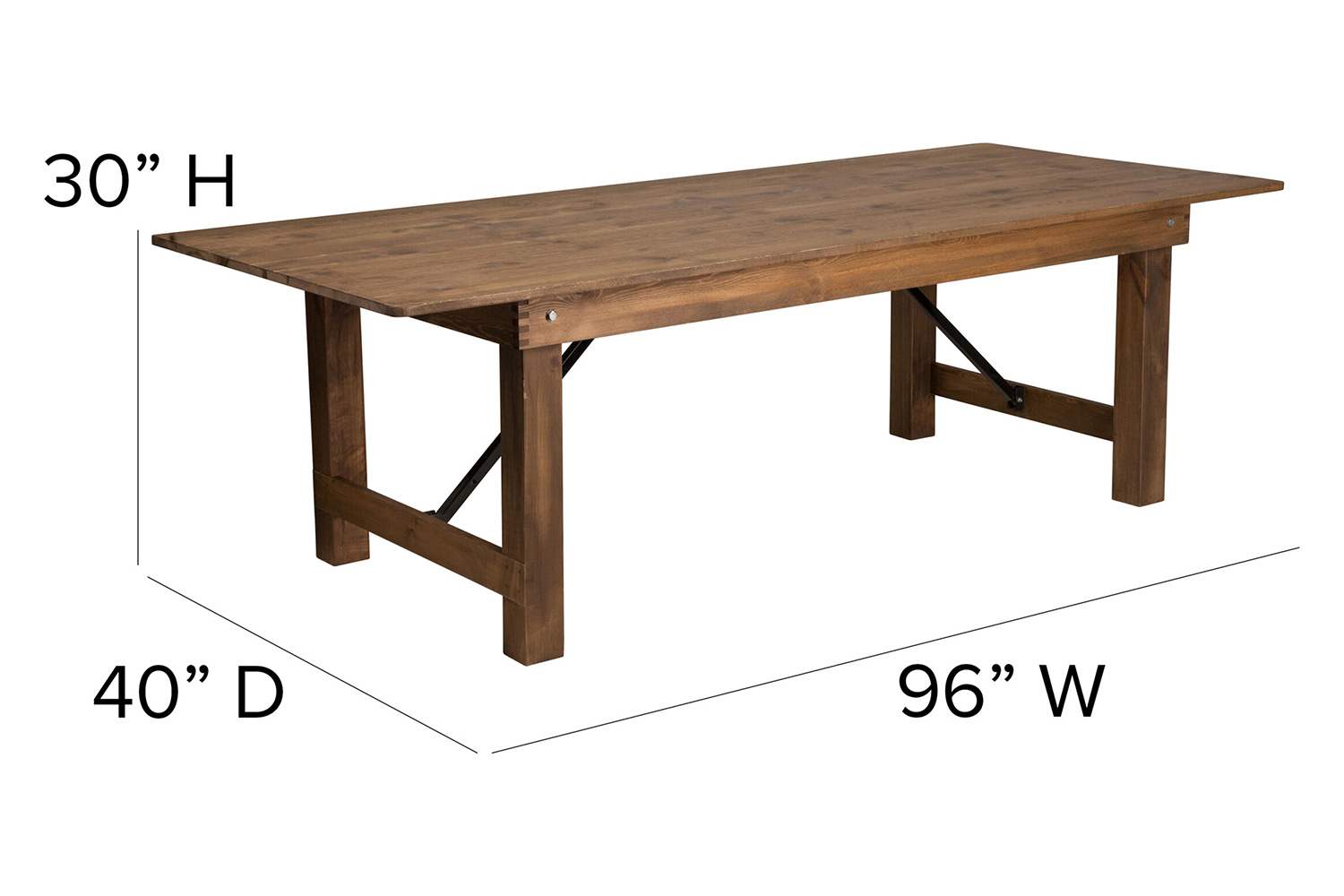 BLNK HERCULES Series Rectangular Antique Rustic Solid Pine Folding Farm Table - Natural, 40"W x 8'L