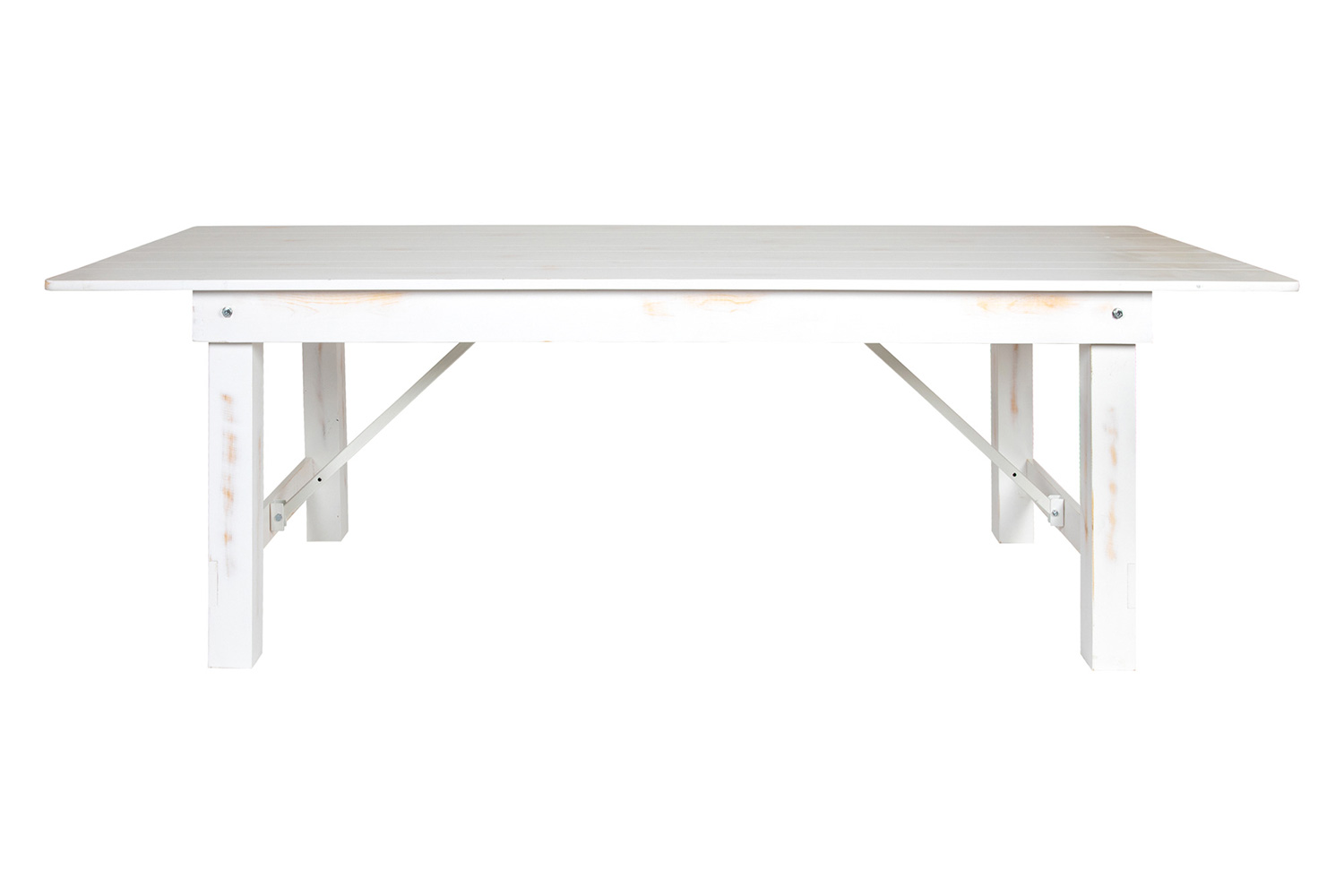 BLNK HERCULES Series Rectangular Antique Rustic Solid Pine Folding Farm Table - White, 40"W x 8'L