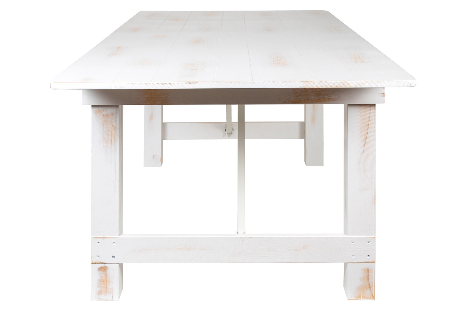 BLNK HERCULES Series Antique Rustic Folding Farm Table and Four Bench Set - White, 40"W x 7'L