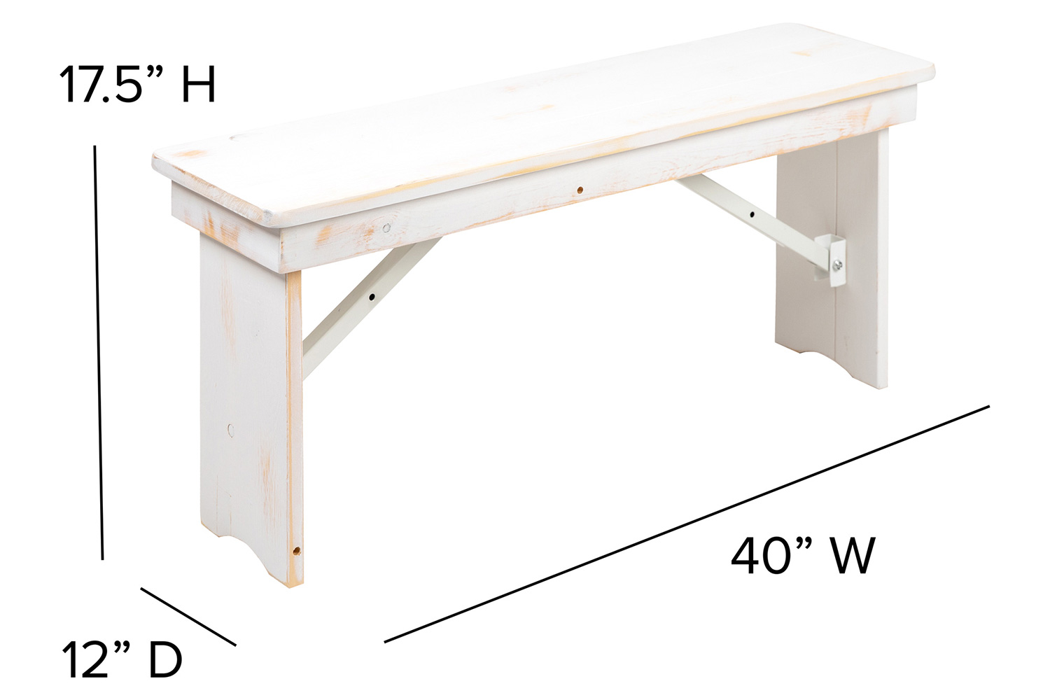 BLNK HERCULES Series Antique Rustic Folding Farm Table and Four Bench Set - White, 40"W x 7'L