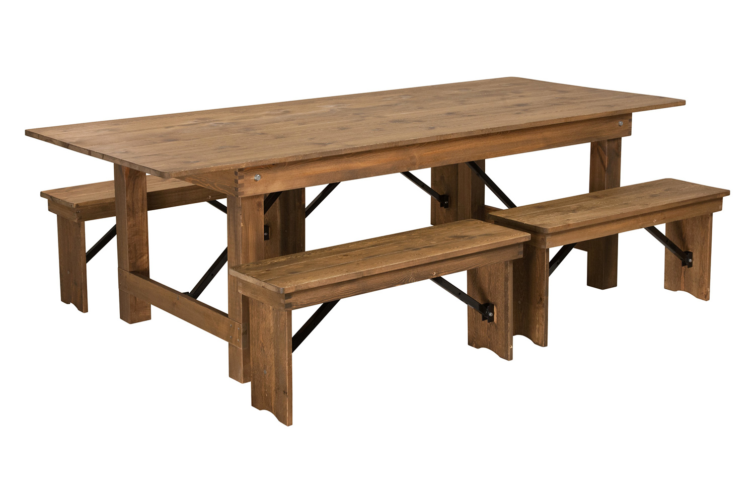 BLNK HERCULES Series Antique Rustic Folding Farm Table and Four 40.25"L Bench Set