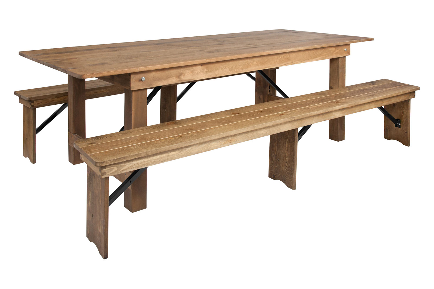 BLNK HERCULES Series Antique Rustic Folding Farm Table and Two Bench Set