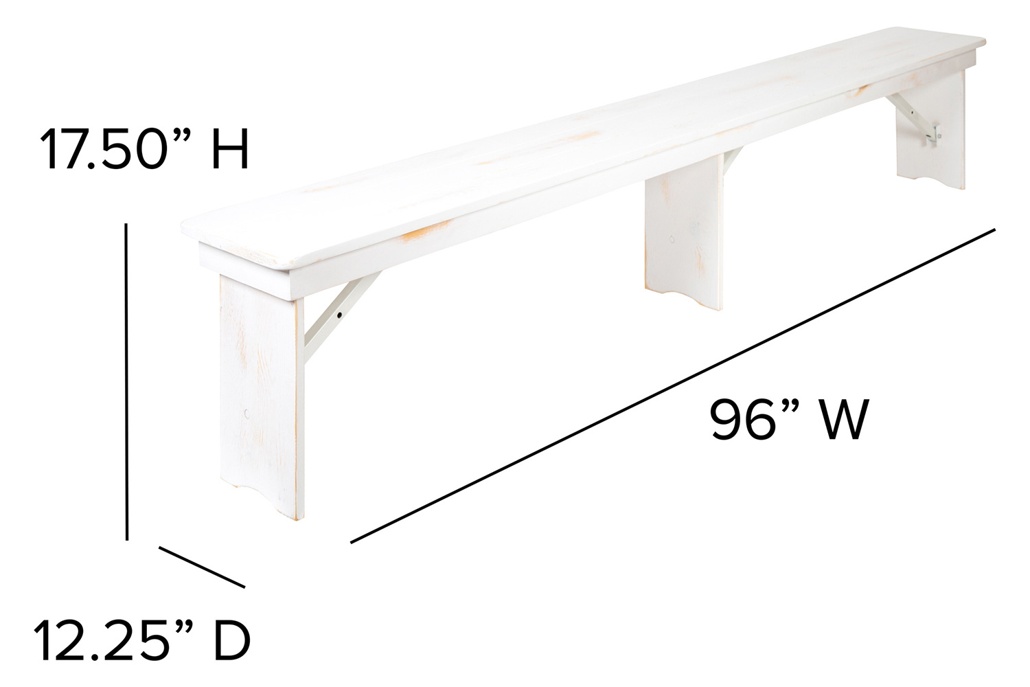 BLNK HERCULES Series Antique Rustic Folding Farm Table and Two Bench Set - White, 40"W x 8'L