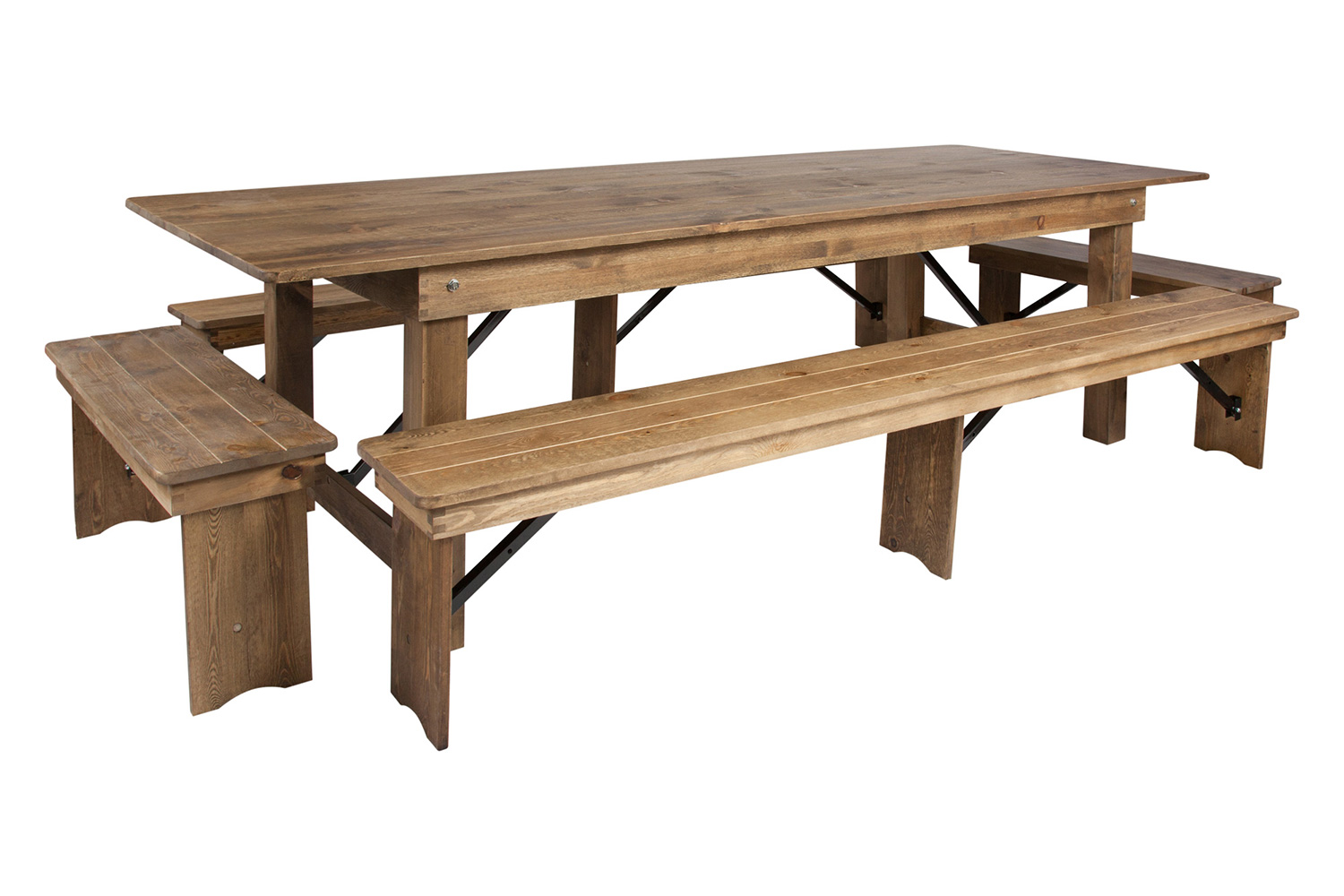 BLNK HERCULES Series Antique Rustic Folding Farm Table and Four Bench Set