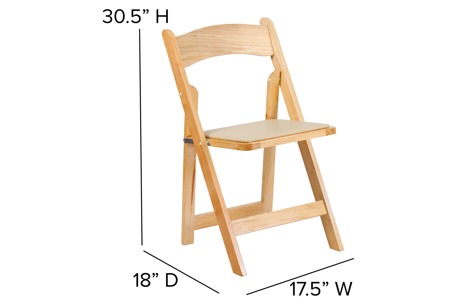 BLNK HERCULES Series Wood Folding Chair with Vinyl Padded Seat - Natural