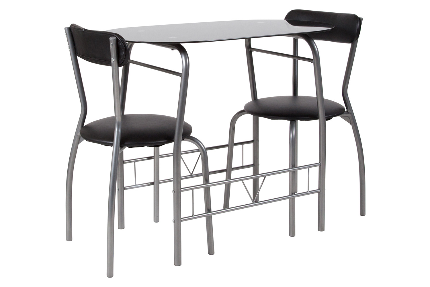 BLNK - Sutton Space-Saver Bistro Set with Black Glass Top Table and Black Vinyl Padded Chairs 3 Piece