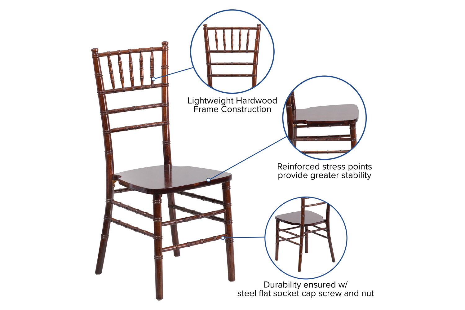 BLNK HERCULES Series Wood Chiavari Chair - Fruitwood