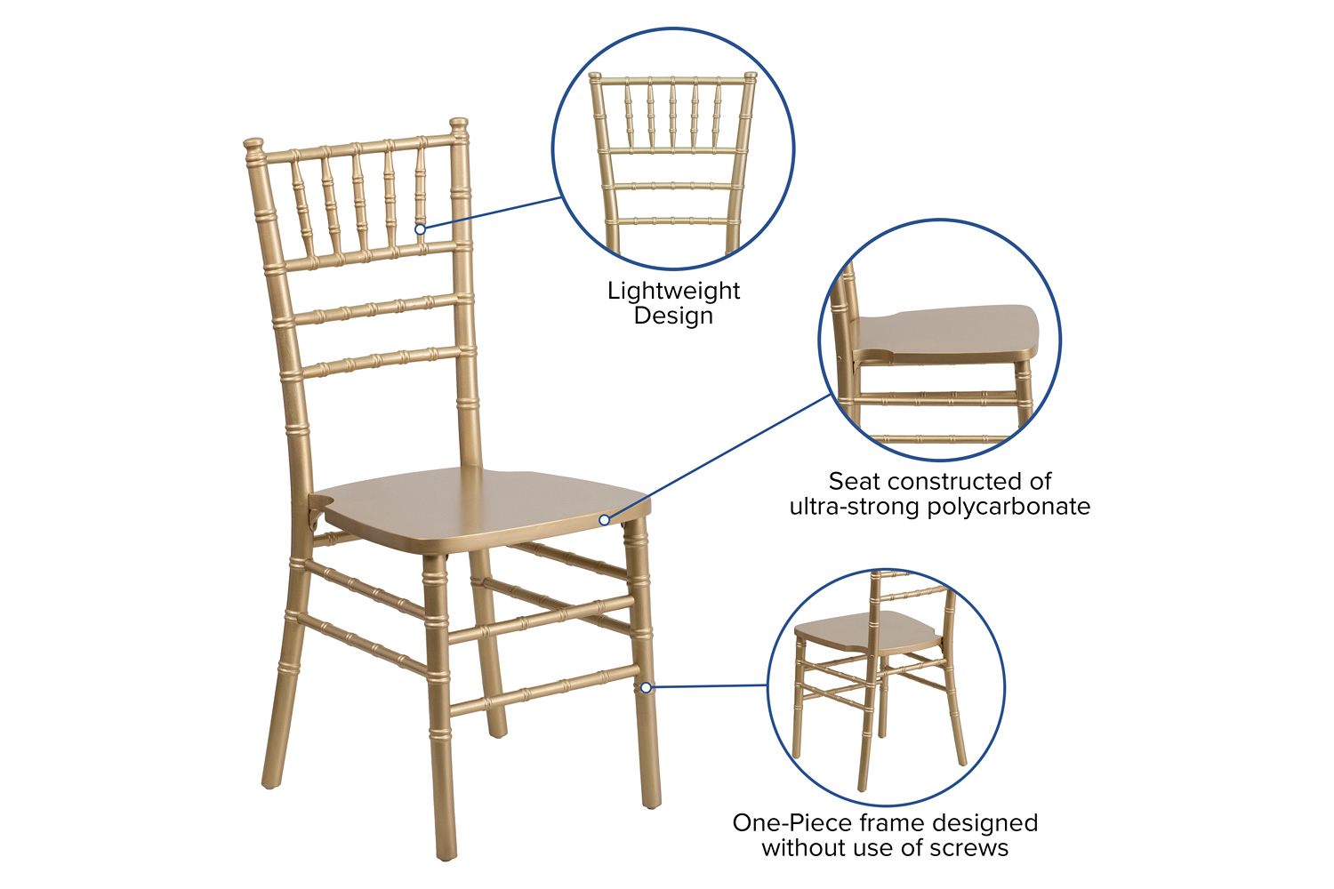 BLNK HERCULES Series Wood Chiavari Chair - Gold