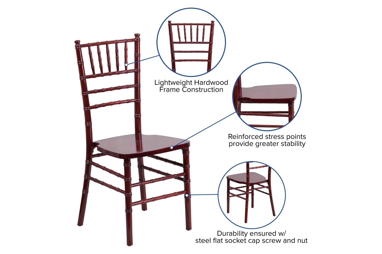 BLNK HERCULES Series Wood Chiavari Chair - Mahogany