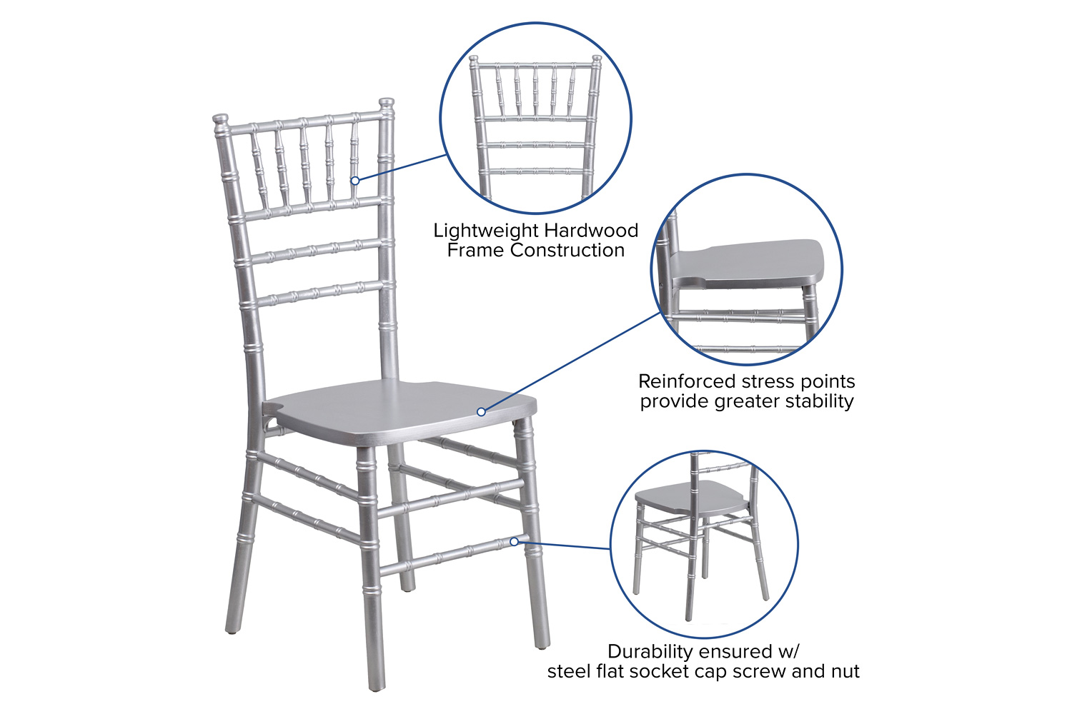 BLNK HERCULES Series Wood Chiavari Chair - Silver