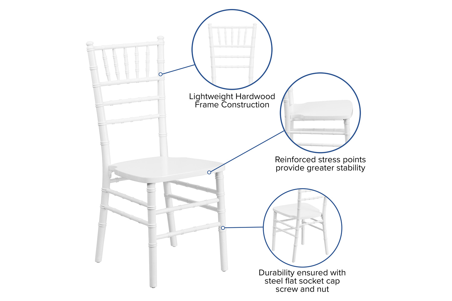 BLNK™ HERCULES Series Wood Chiavari Chair - White