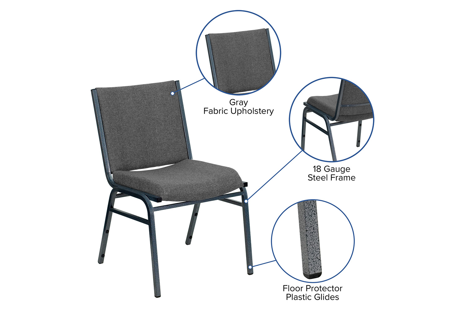 BLNK HERCULES Series Fabric Heavy Duty Stack Chair - Gray