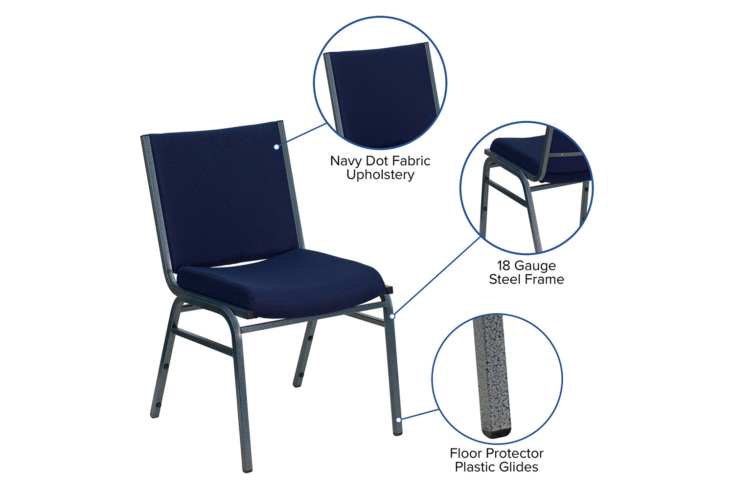 BLNK HERCULES Series Fabric Heavy Duty Stack Chair - Navy Blue Dot