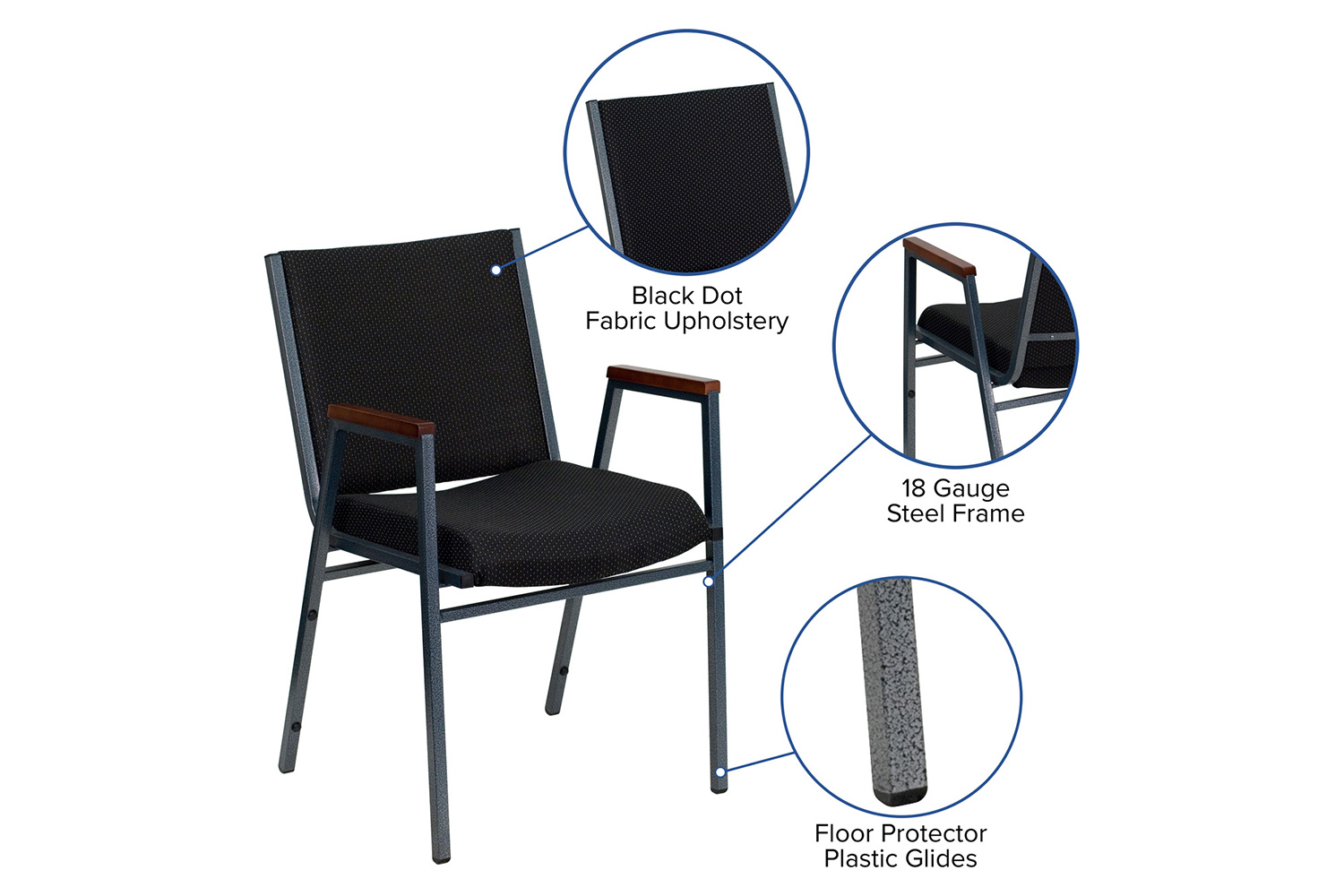 BLNK™ HERCULES Series Fabric Heavy Duty Stack Chair with Arms - Black Dot