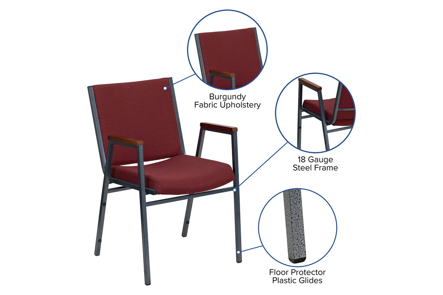 BLNK™ HERCULES Series Fabric Heavy Duty Stack Chair with Arms - Burgundy Patterned