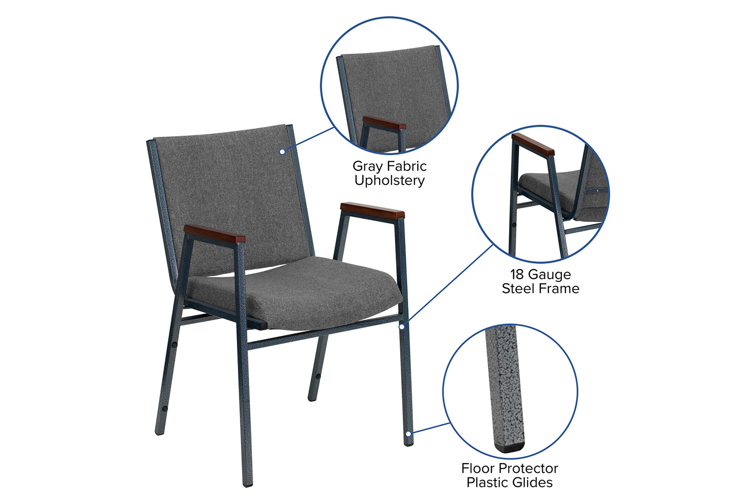 BLNK™ HERCULES Series Fabric Heavy Duty Stack Chair with Arms - Gray