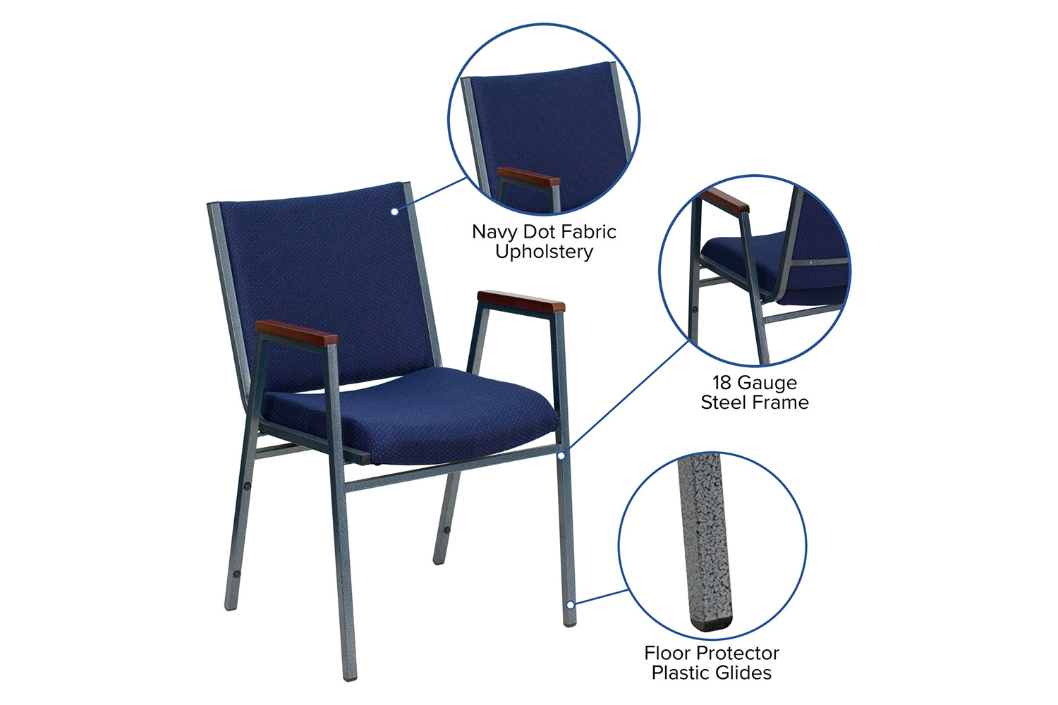 BLNK™ HERCULES Series Fabric Heavy Duty Stack Chair with Arms - Navy Blue Dot