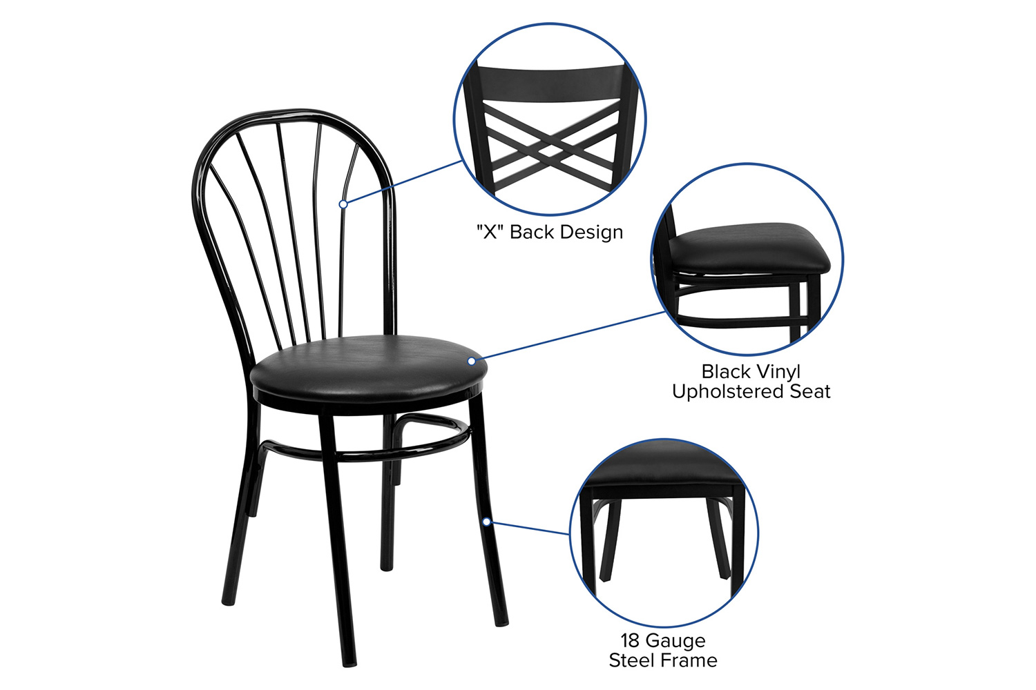 BLNK™ HERCULES Series Vinyl Fan Back Metal Chair - Black