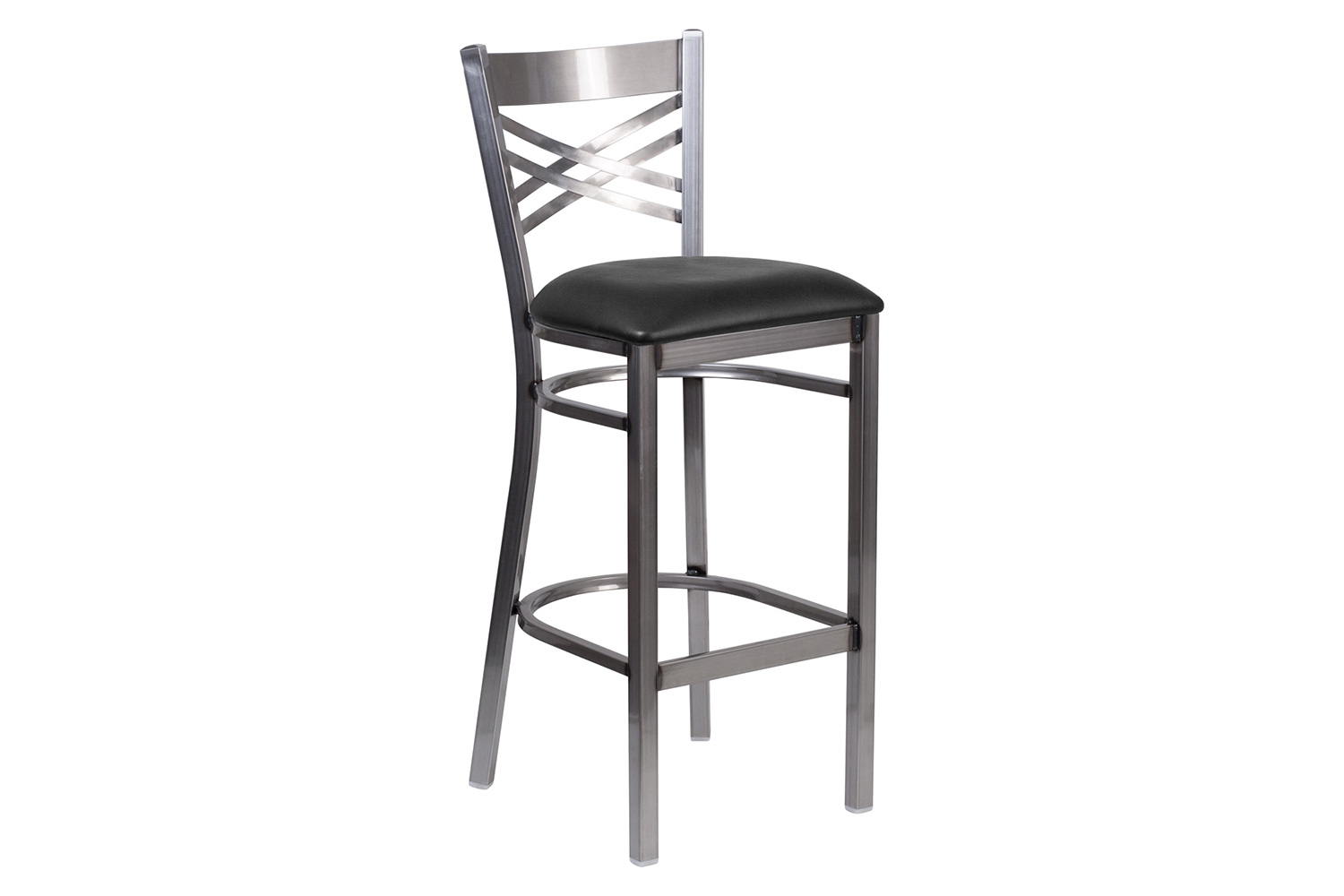 BLNK - HERCULES Series Clear Coated Metal "X" Back Restaurant Bar Stool with Vinyl Seat