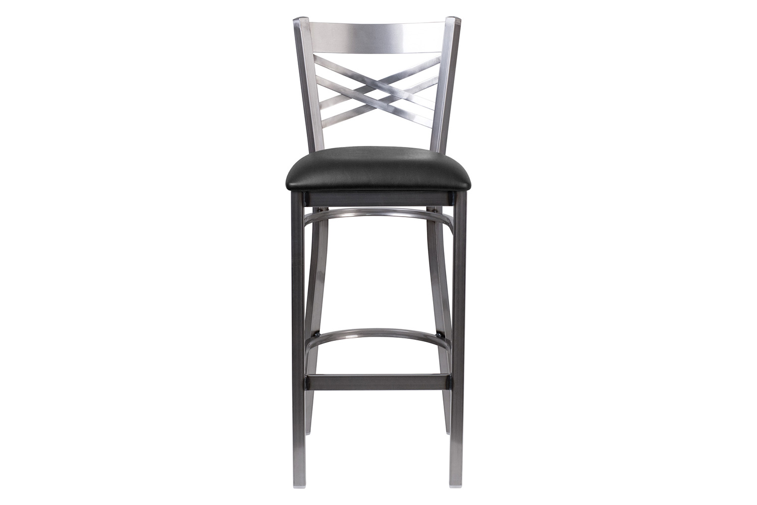 BLNK - HERCULES Series Clear Coated Metal "X" Back Restaurant Bar Stool with Vinyl Seat