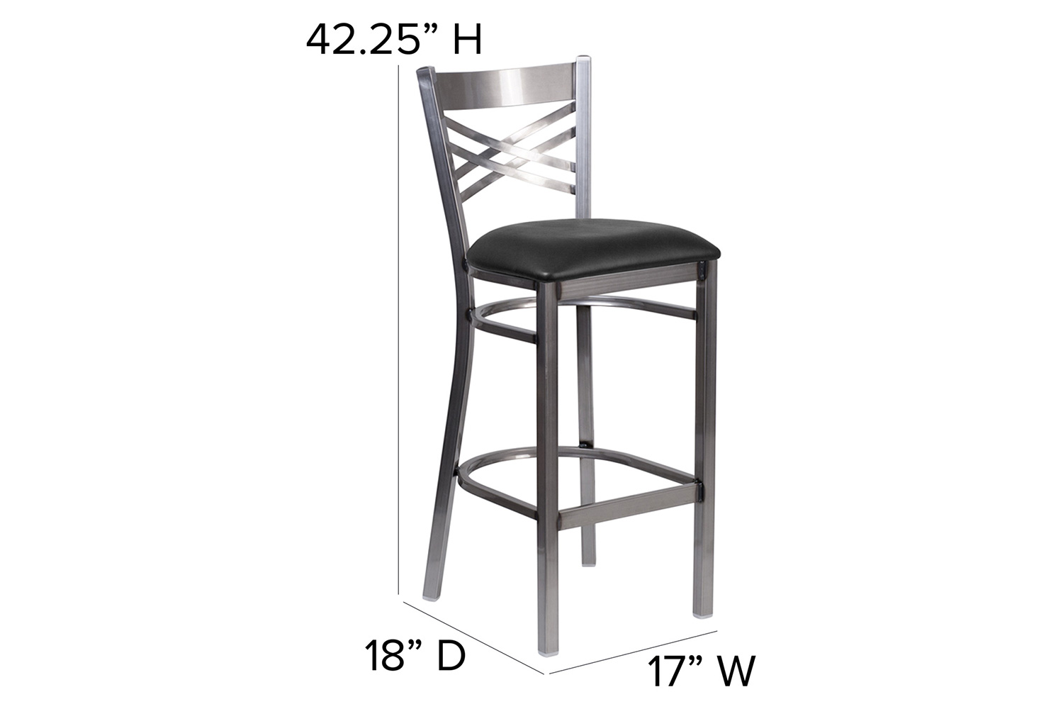 BLNK - HERCULES Series Clear Coated Metal "X" Back Restaurant Bar Stool with Vinyl Seat